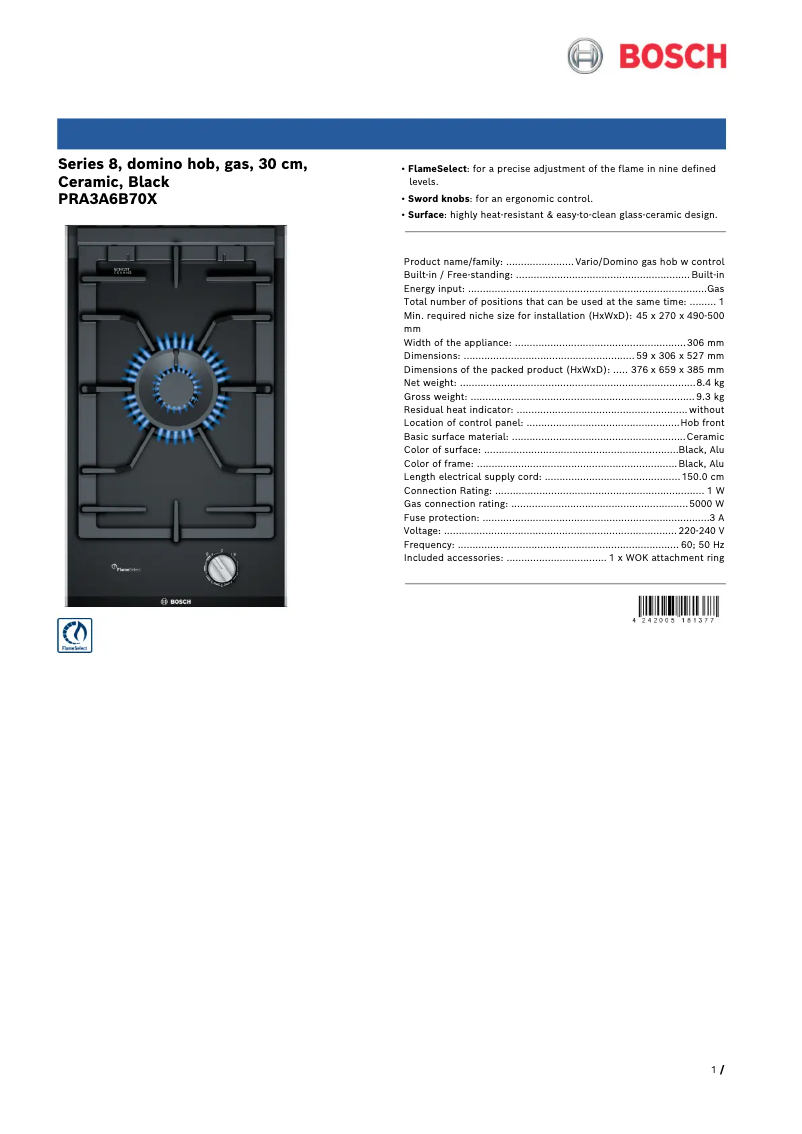 Page 1 de la notice Manuel utilisateur Bosch PRA3A6B70X