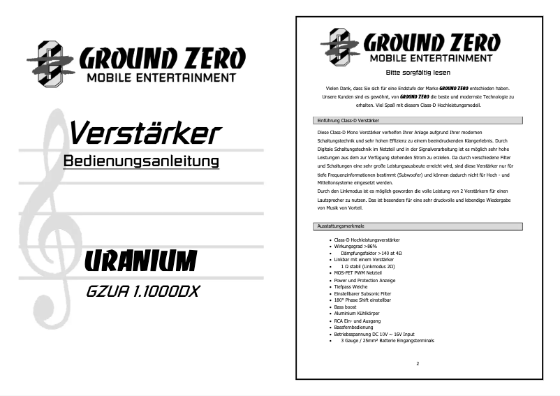 Image de la première page du manuel de l'appareil GZUA 1.1000DX