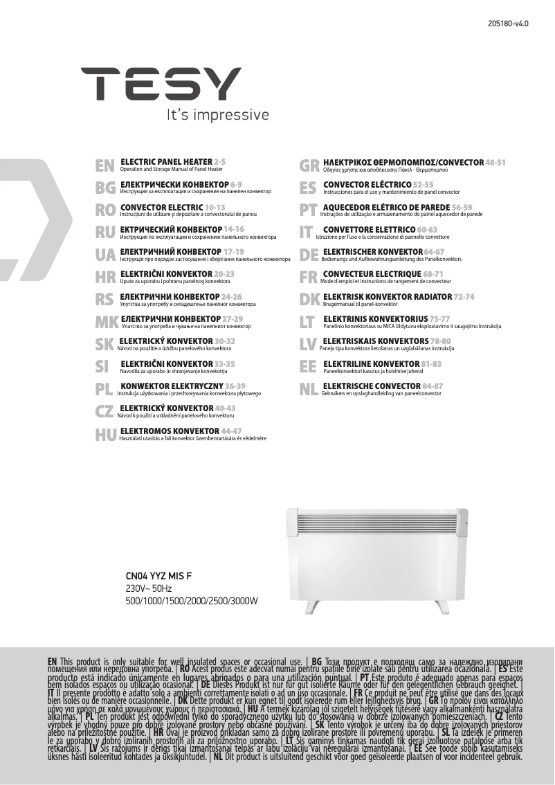 Page 1 de la notice Manuel utilisateur Tesy CN04 250 MIS F