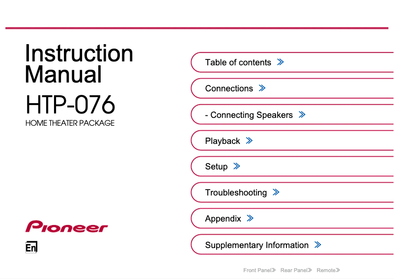 Page 1 de la notice Manuel utilisateur Pioneer HTP-076