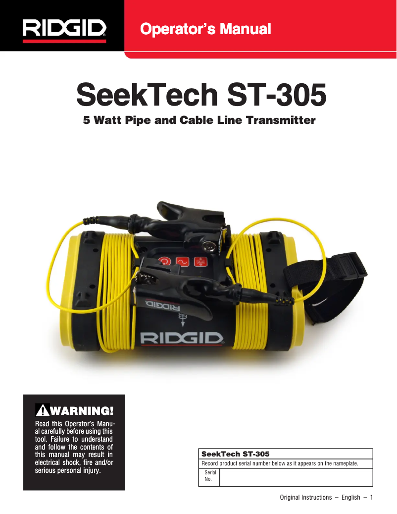 Page 1 de la notice Manuel utilisateur Ridgid SeekTech ST-305