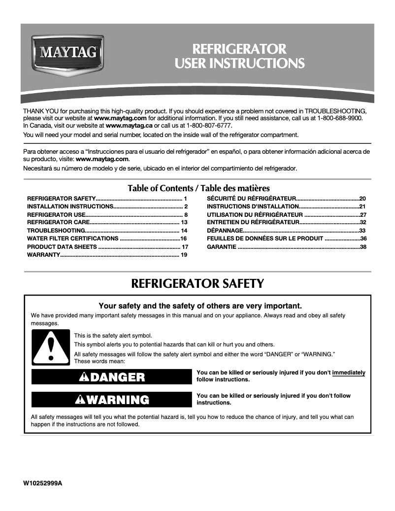 Page 1 de la notice Manuel utilisateur Maytag MFT2771XEW