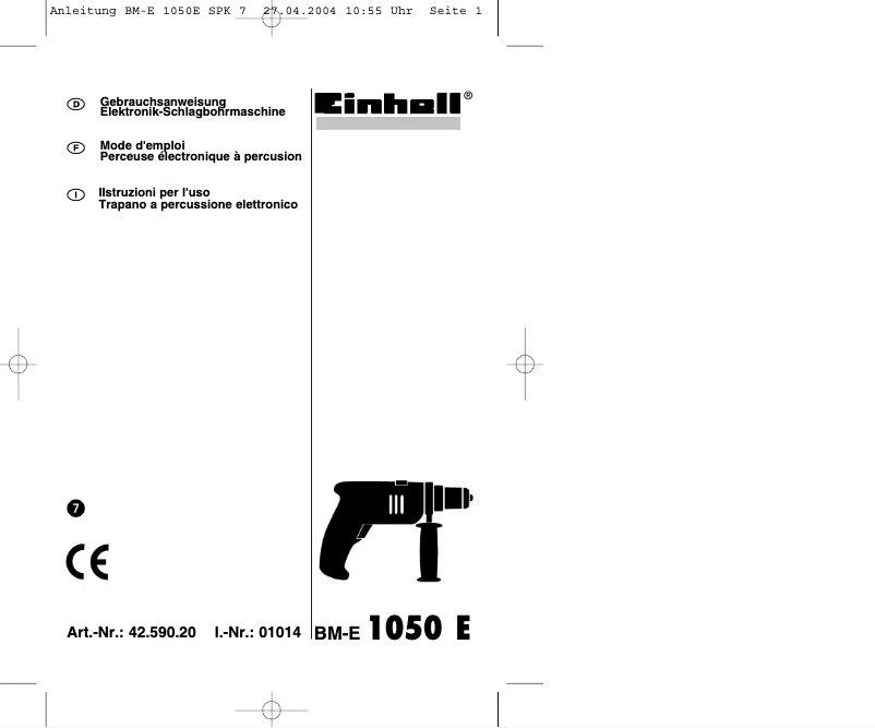 Page 1 de la notice Manuel utilisateur Einhell BM-E 1050 E