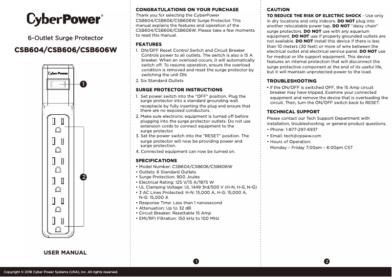 Page 1 de la notice Manuel utilisateur CyberPower Essential CSB606