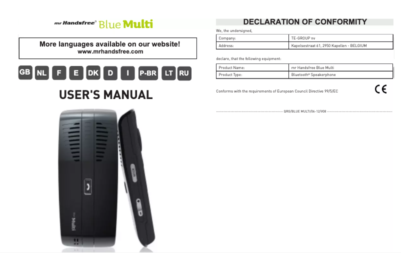 Page 1 de la notice Manuel utilisateur Mr. Handsfree Blue Multi
