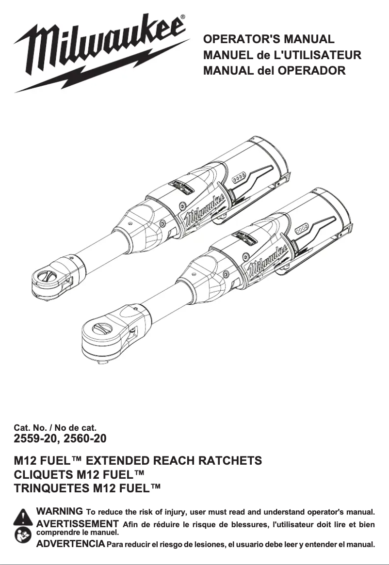 Page 1 de la notice Manuel utilisateur Milwaukee 2559-20