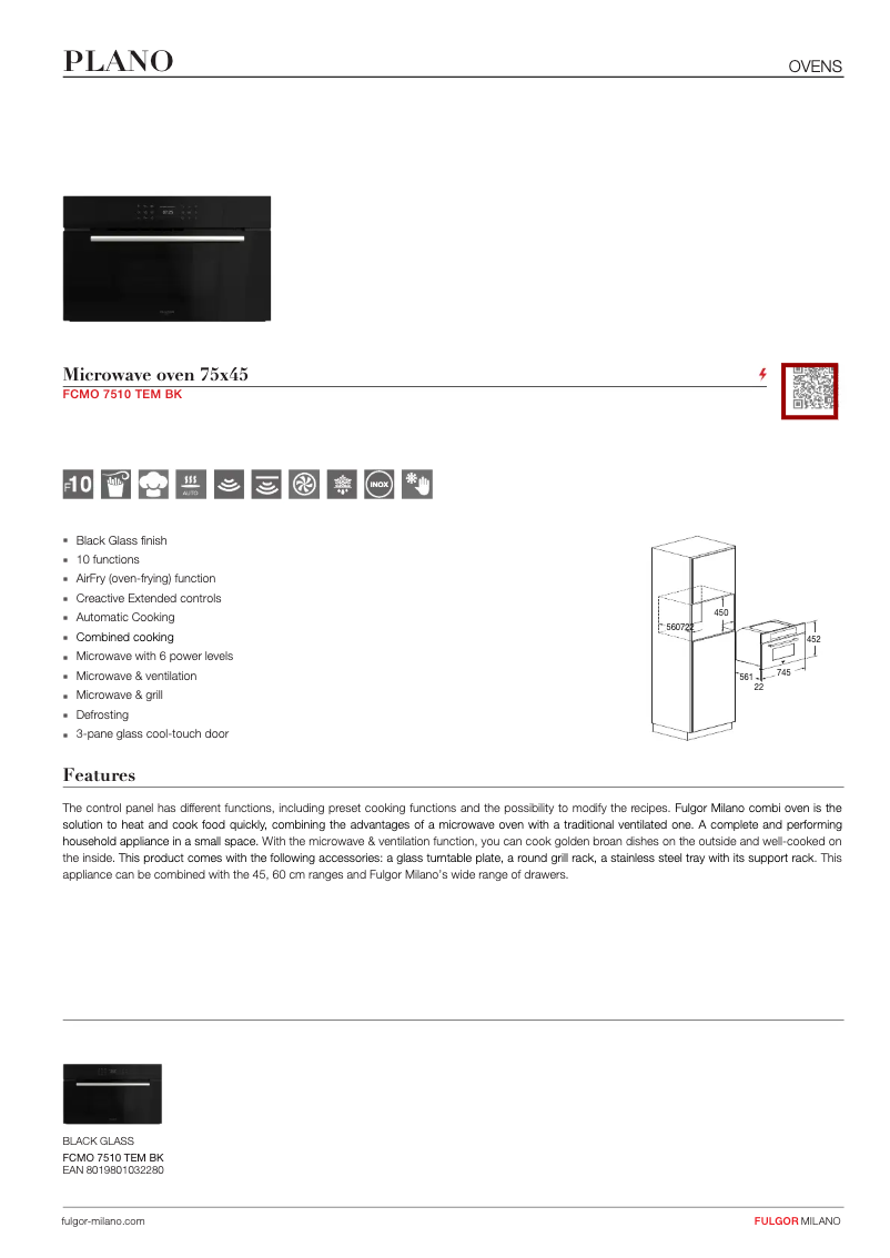 Page 1 de la notice Fiche technique Fulgor Milano FCMO 7510 TEM