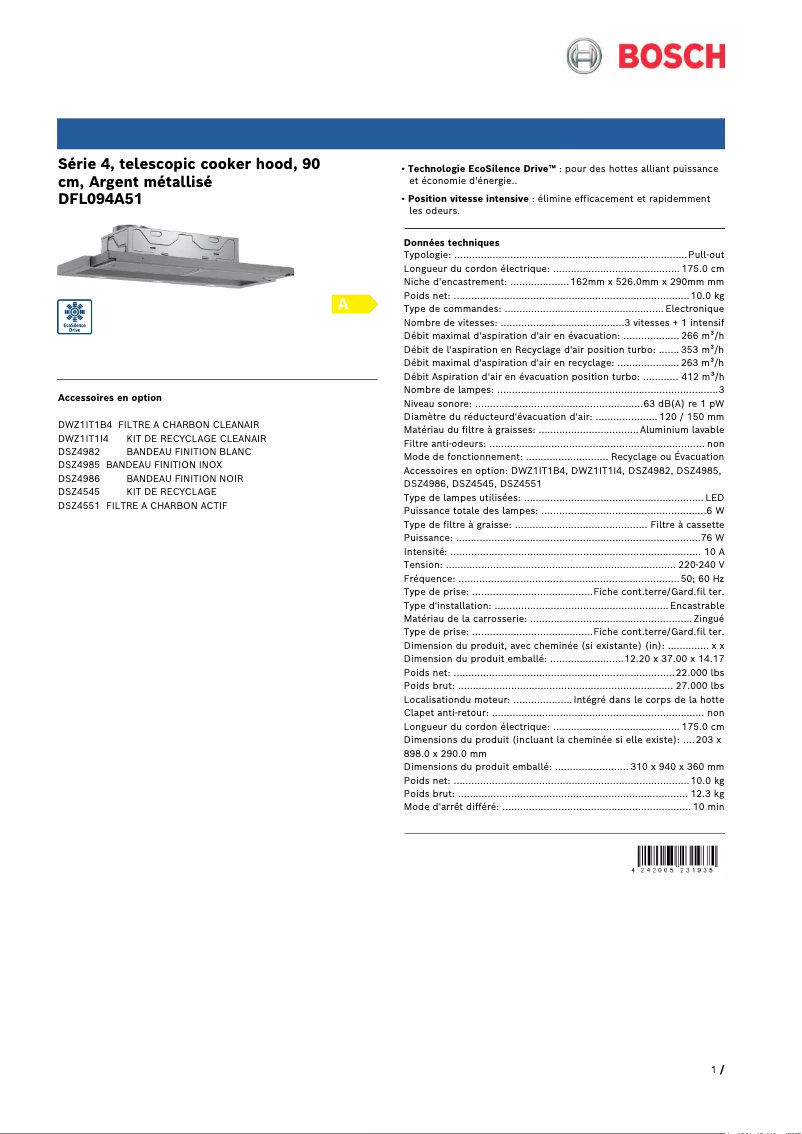 Página 1 del manual Ficha técnica Bosch DFL094A51