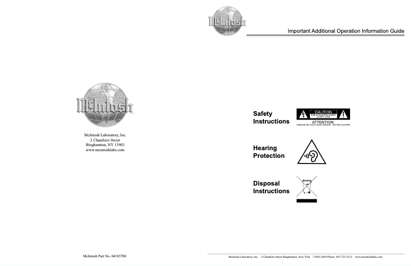 Página 1 del manual Instrucciones / montaje McIntosh XR100