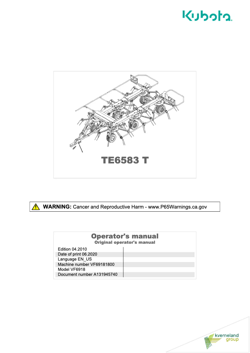 Page 1 de la notice Manuel utilisateur Kubota TE6583 T