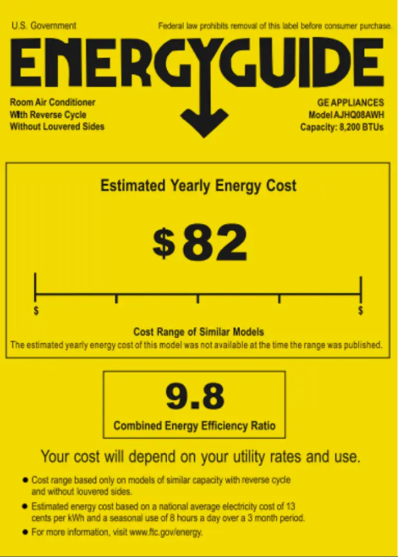 Page 1 de la notice Label énergétique GE AJHQ08AWH