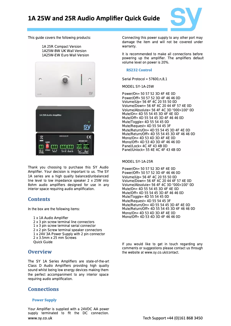 Page 1 de la notice Manuel utilisateur SY Electronics SY-1A-25W-BW