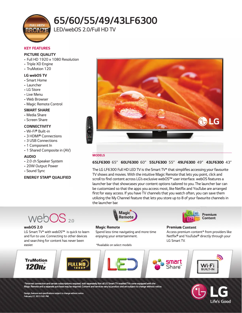 Página 1 del manual Ficha técnica LG 43LF6300