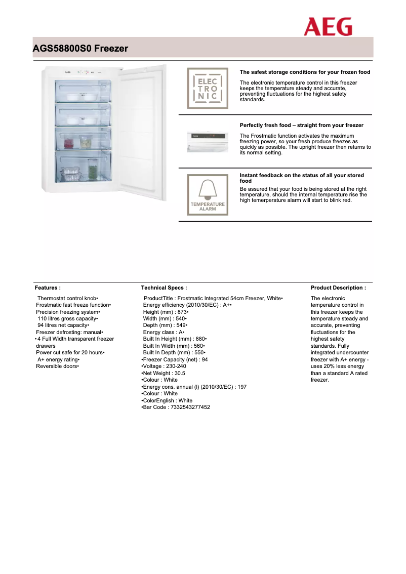 Página 1 del manual Ficha técnica AEG AGS58800S0