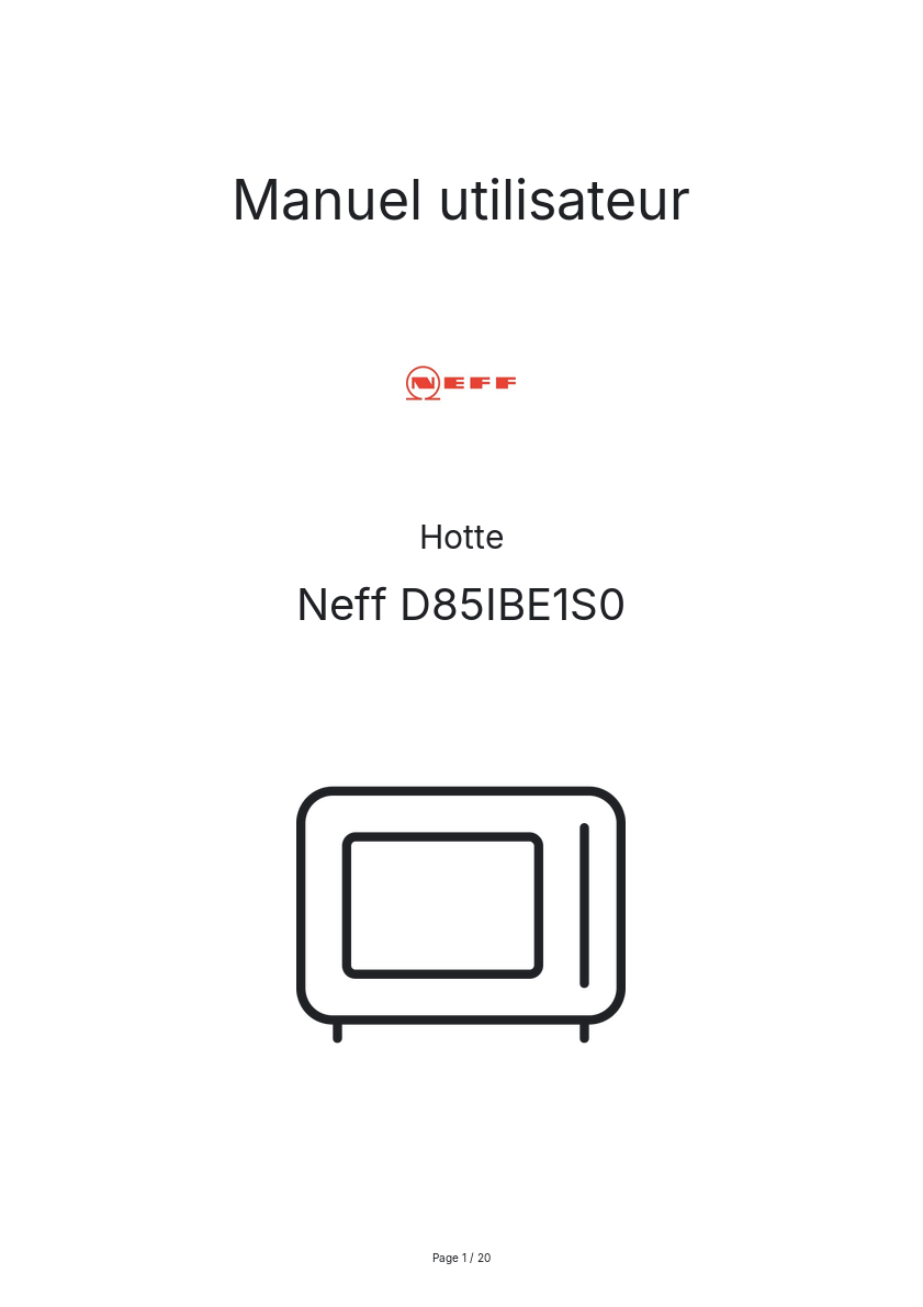 Page n°1 - Manuel utilisateur Neff D85IBE1S0