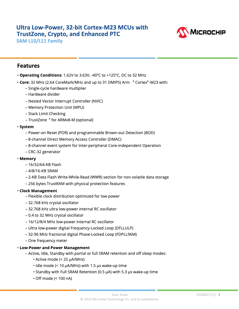 Página 1 del manual Ficha técnica Microchip ATSAML11D14A