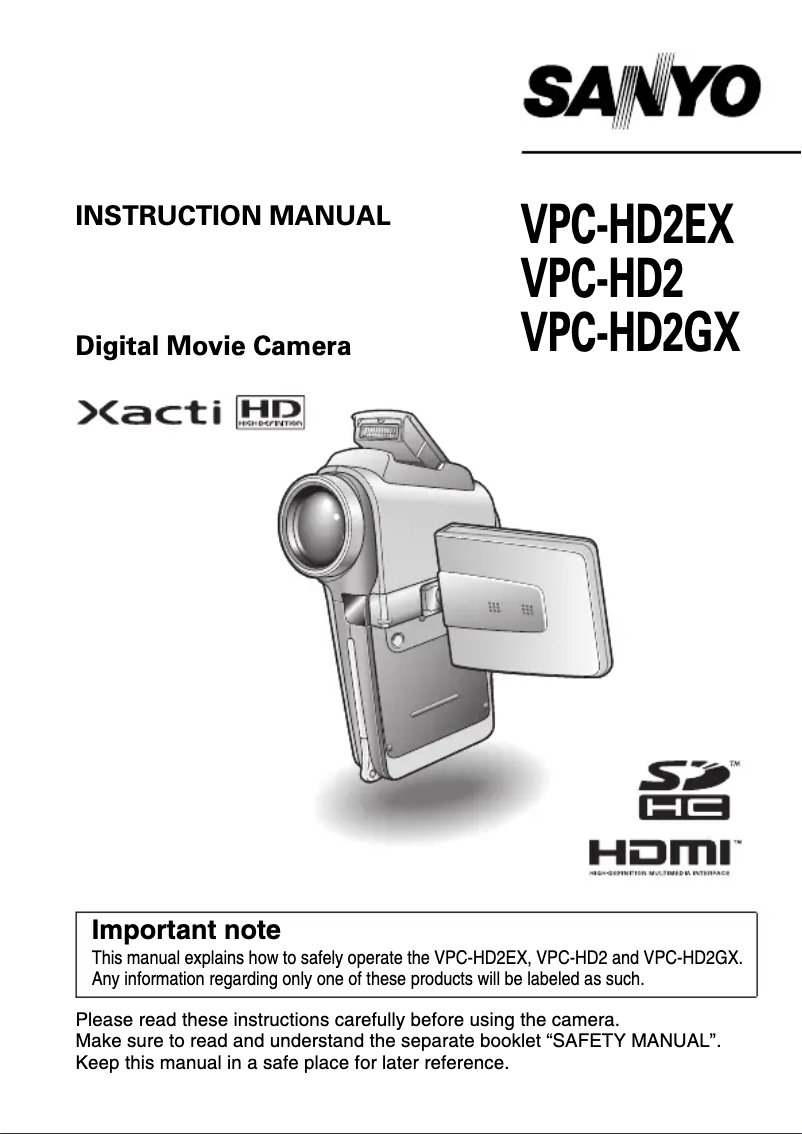 Image de la première page du manuel de l'appareil Xacti VPC-HD2EX