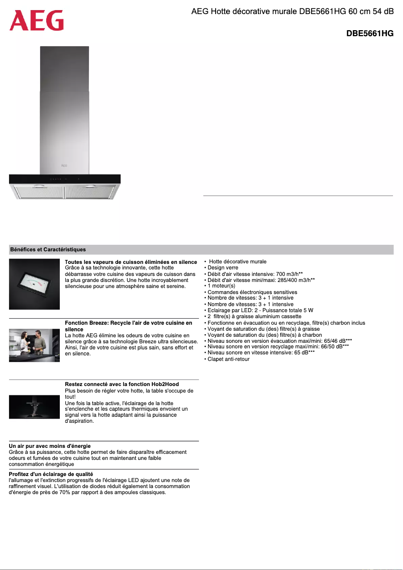 Page 1 de la notice Fiche technique AEG DBE5661HG