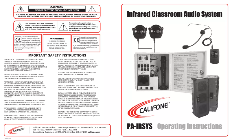 Image de la première page du manuel de l'appareil PA-IRSYS