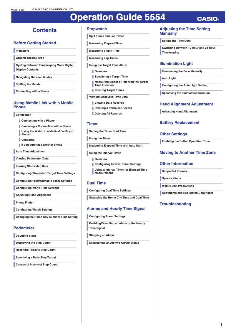 Page 1 de la notice Manuel utilisateur Casio G-Shock GBA-800EL-4AER