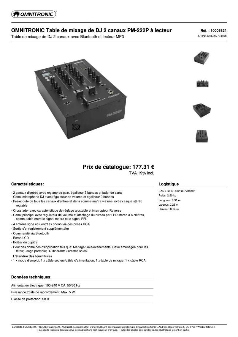 Página 1 del manual Ficha técnica Omnitronic PM-222P