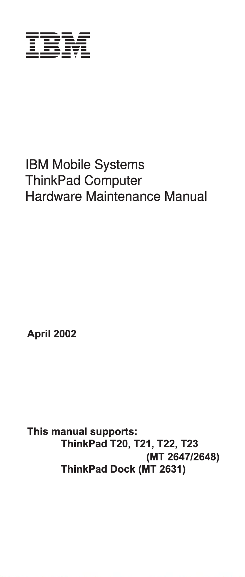 Page n°1 - Manuel utilisateur Lenovo ThinkPad T23