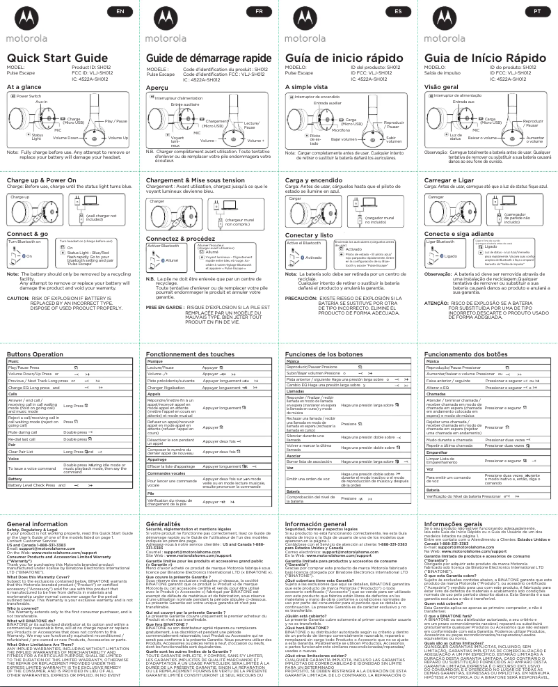 Page 1 de la notice Manuel utilisateur Motorola Pulse Escape