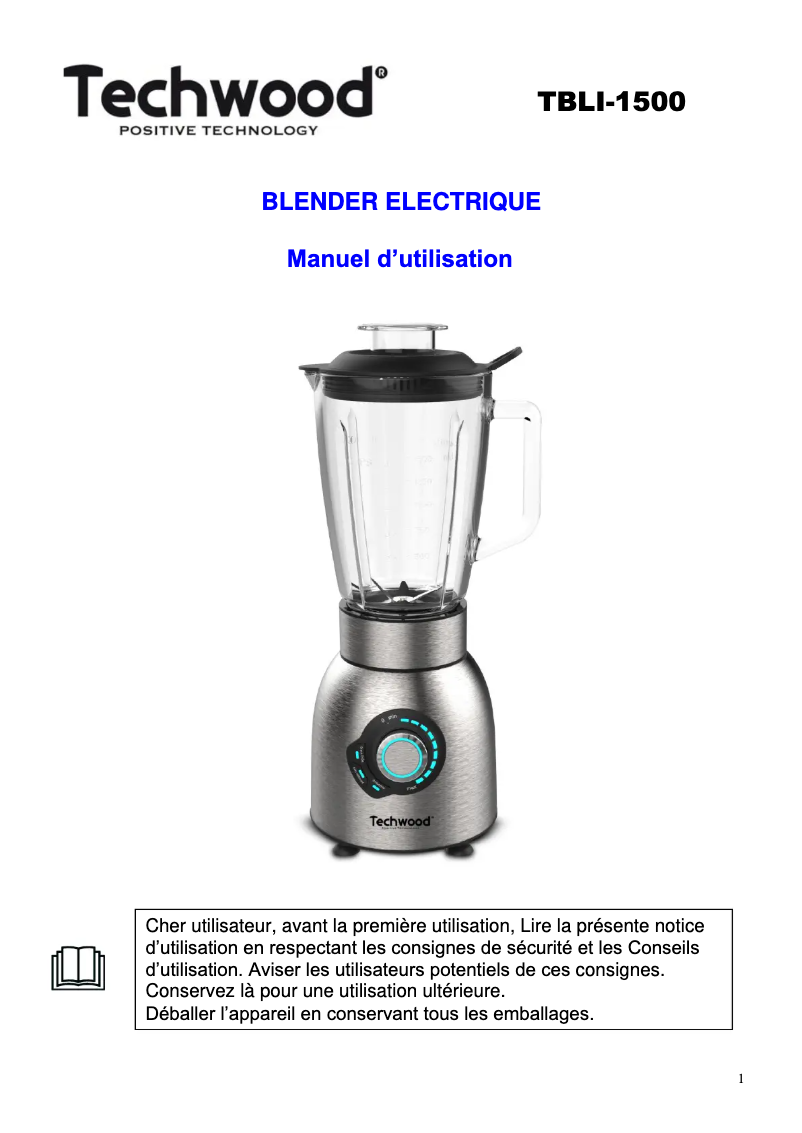 Page 1 de la notice Manuel utilisateur Techwood TBLI-360