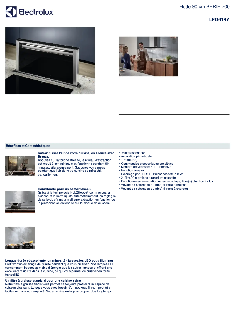 Page 1 de la notice Fiche technique Electrolux LFD619Y