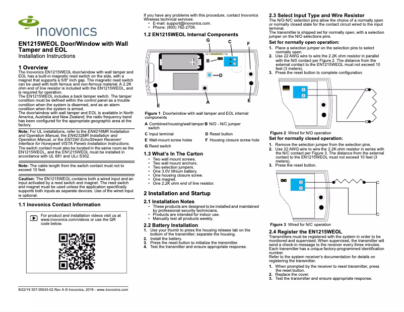 Page 1 de la notice Manuel utilisateur Inovonics EN1215WEOL