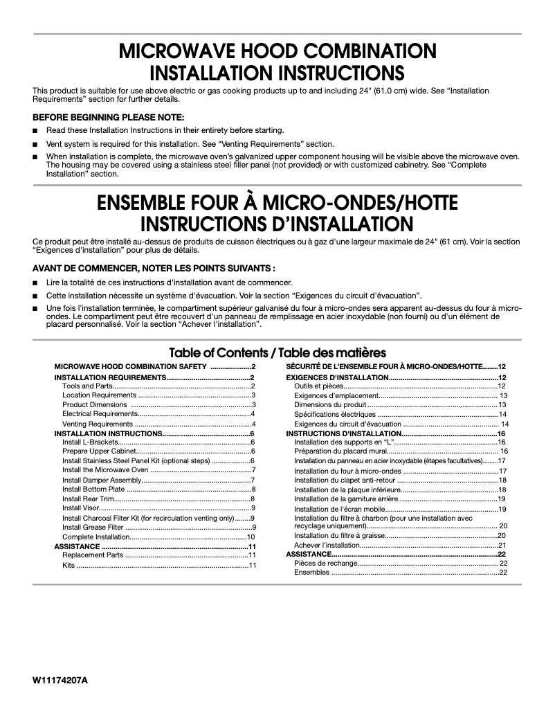 Page 1 de la notice Guide d'installation Amana UMH50008HS