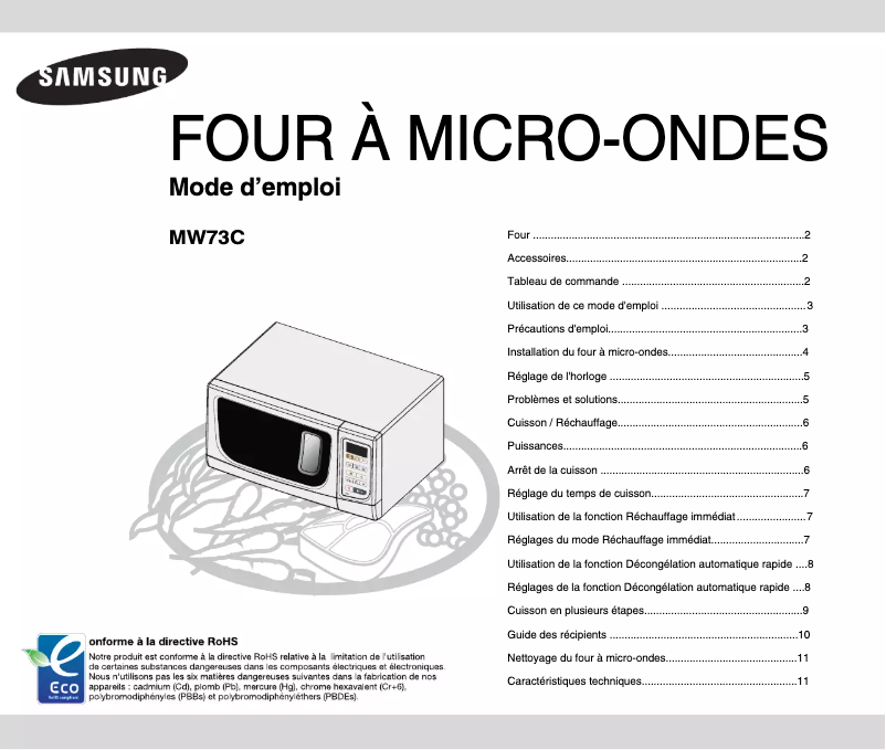 Image de la première page du manuel de l'appareil MW73C
