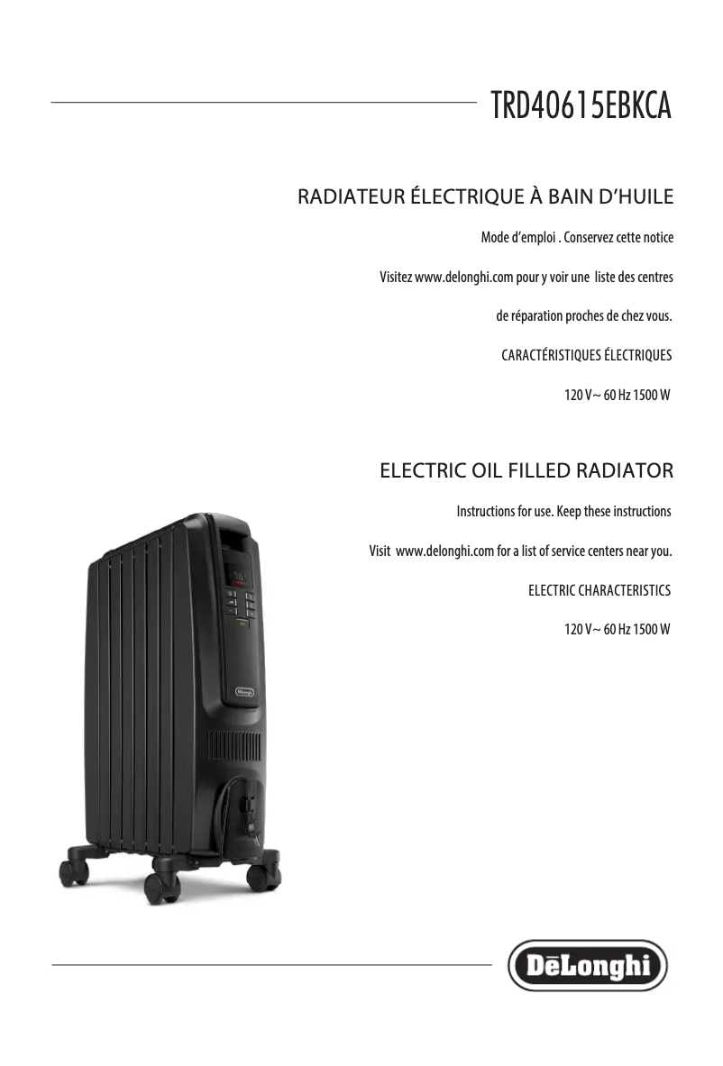 Page 1 de la notice Manuel utilisateur DeLonghi Dragon 4 Pro TRD40615E