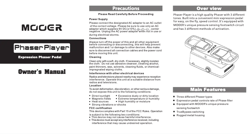 Page n°1 - Manuel utilisateur Mooer PhaserPlayer