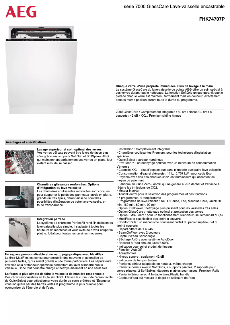 Page 1 de la notice Fiche technique AEG FHK74707P