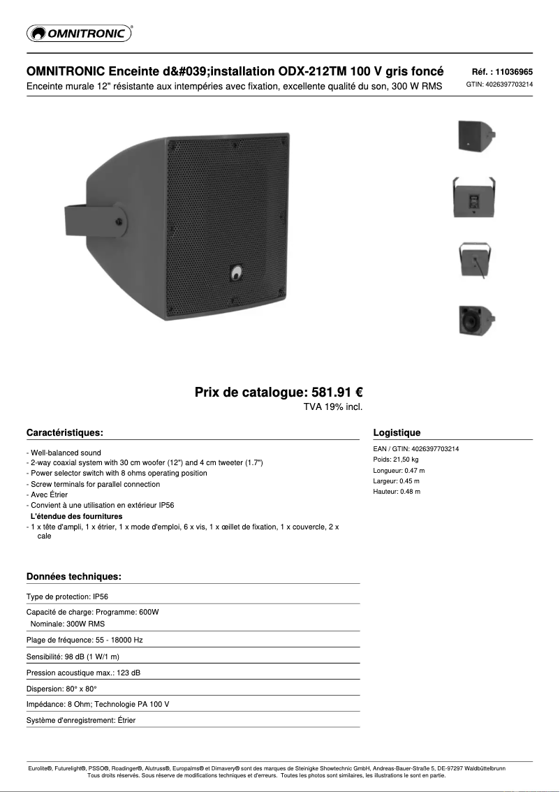 Page n°1 - Fiche technique Omnitronic ODX-212TM