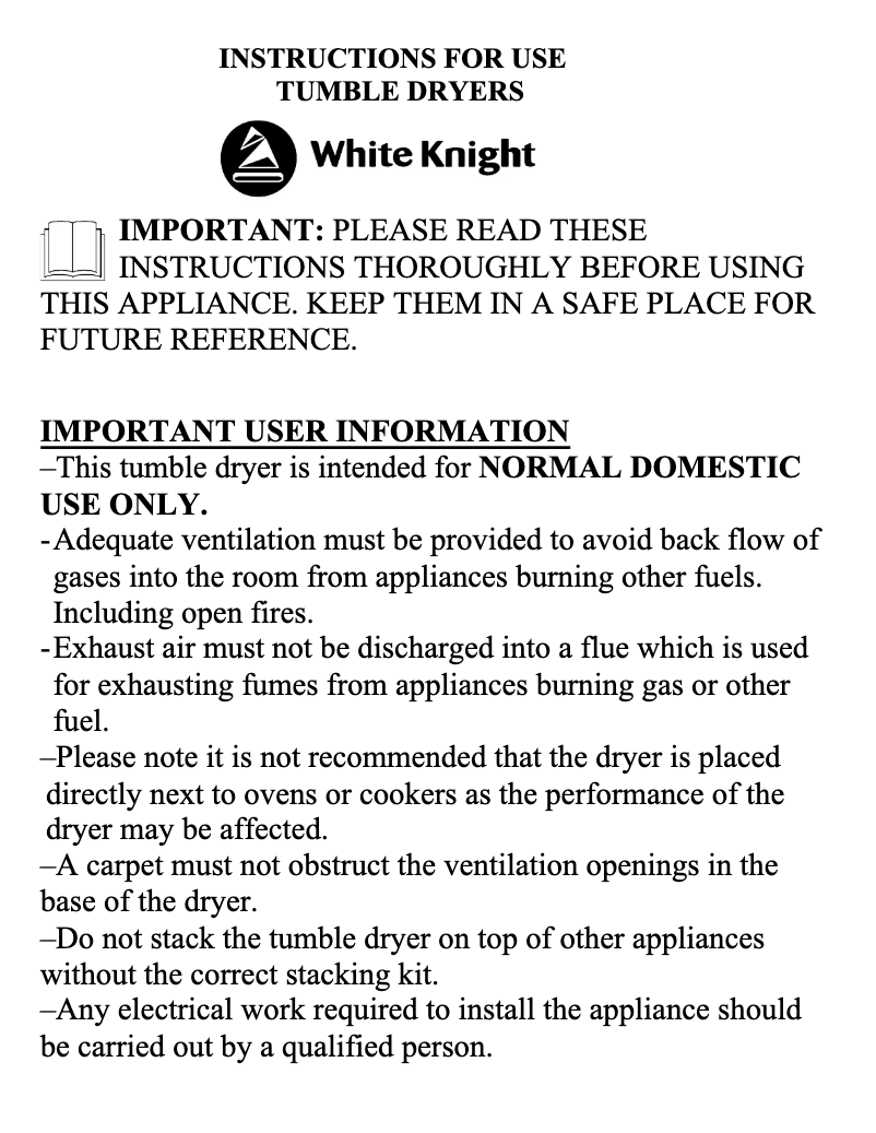 Page 1 de la notice Manuel utilisateur White Knight 44A7S