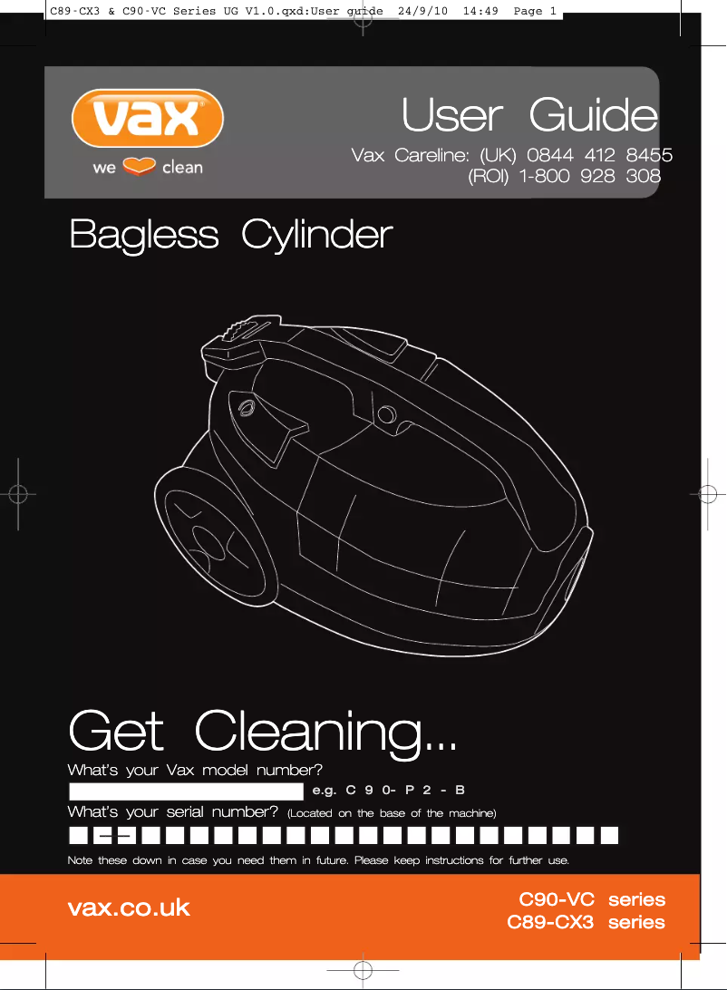 Page 1 de la notice Manuel utilisateur Vax C89-CX3