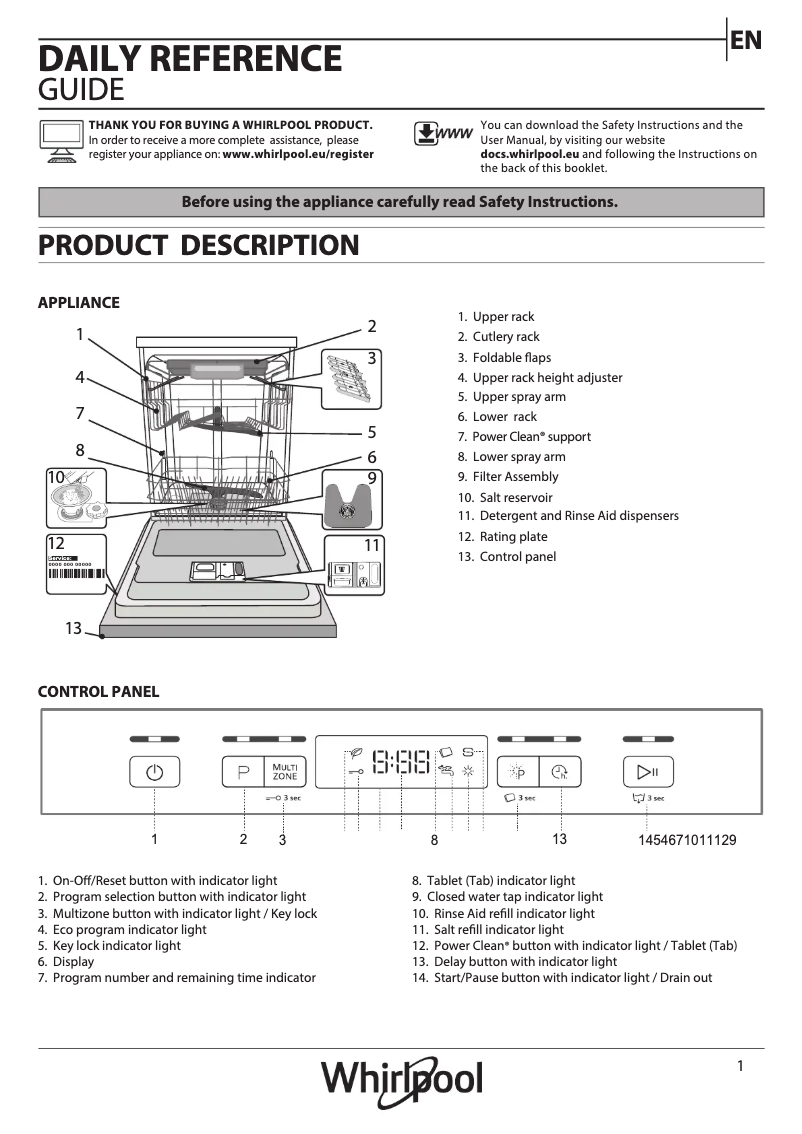 Page 1 de la notice Manuel utilisateur Whirlpool WFC3C33PFXUK