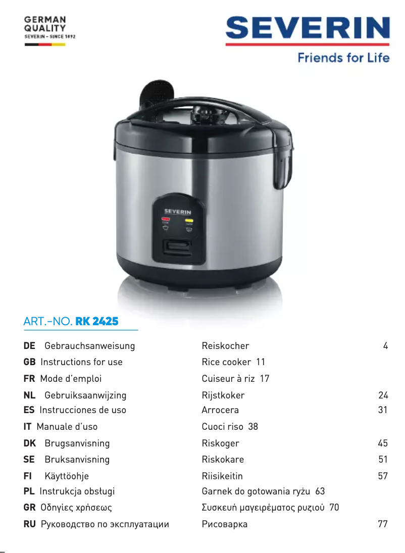 Page 1 de la notice Manuel utilisateur Severin RK 2425