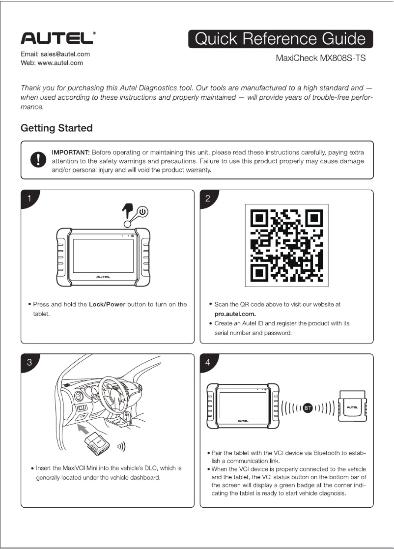 Página 1 del manual Guía de inicio rápido Autel MaxiCheck MX808S-TS