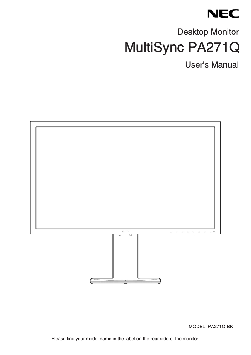 Page 1 de la notice Manuel utilisateur NEC MultiSync PA271Q
