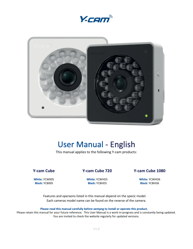 Page n°1 - Manuel utilisateur Y-cam Cube 1080 YCBHD6
