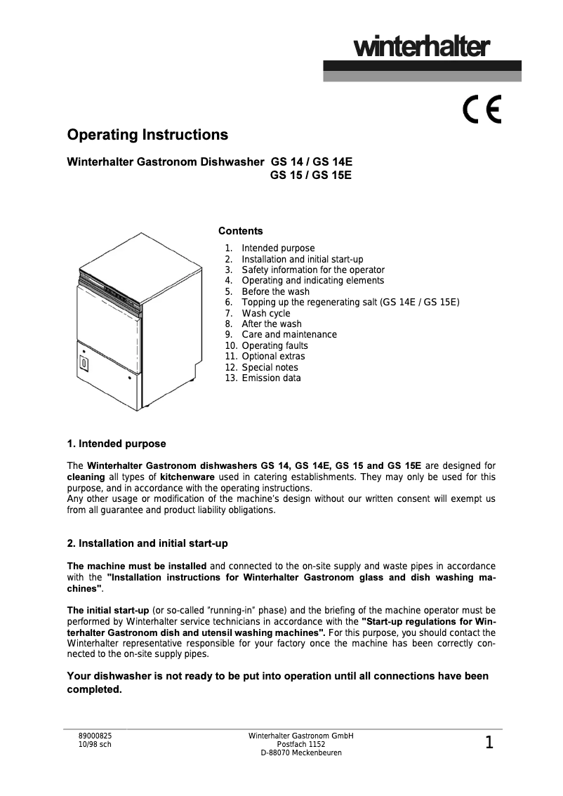 Página 1 del manual Manual de usuario Winterhalter GS15E