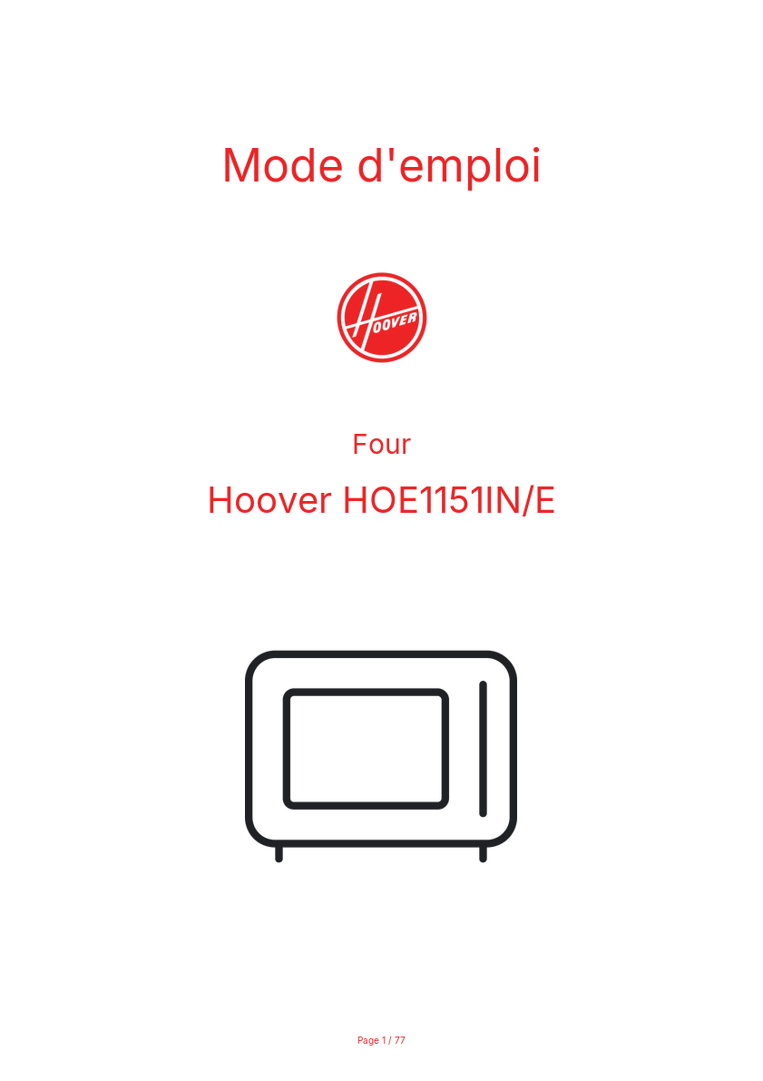 Page n°1 - Mode d'emploi Hoover HOE1151IN/E
