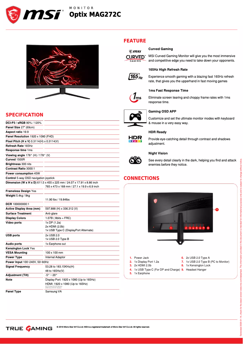 Image de la première page du manuel de l'appareil Optix MAG272C