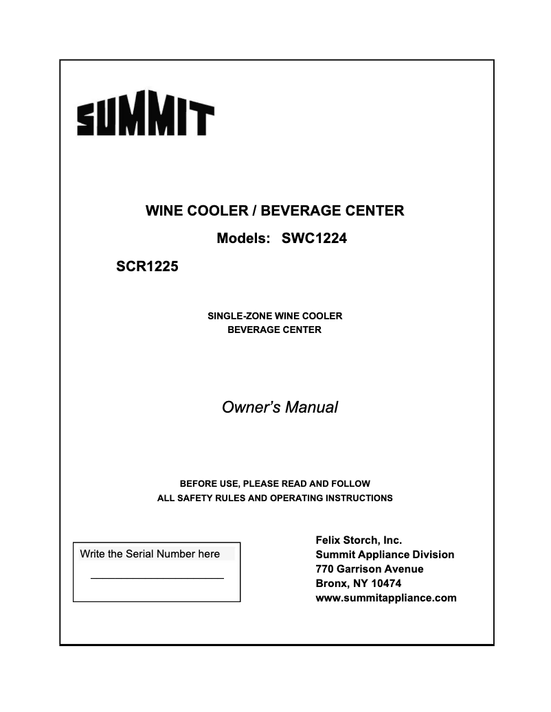 Page 1 de la notice Manuel utilisateur Summit SWC1224