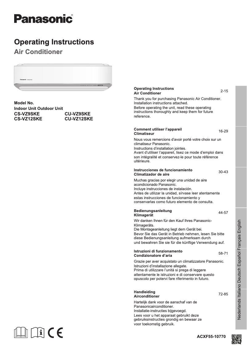 Page n°1 - Manuel utilisateur Panasonic CU-VZ9SKE