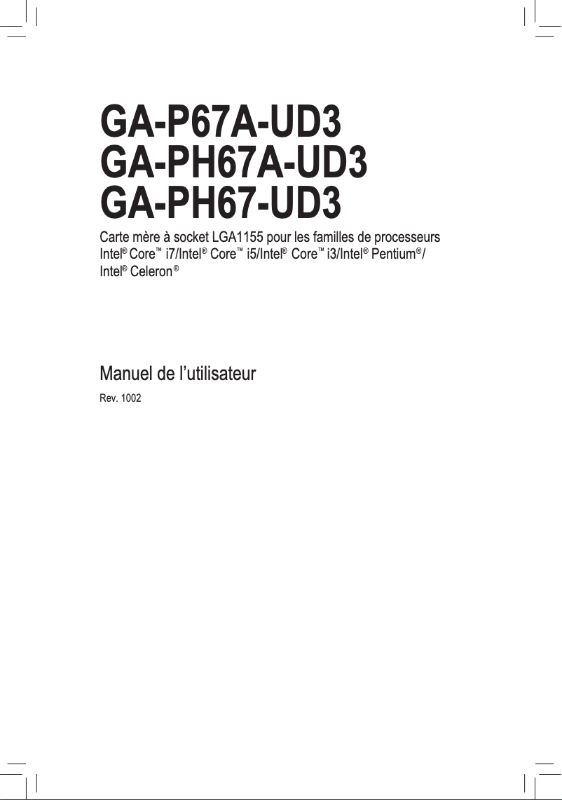 Image de la première page du manuel de l'appareil GA-PH67A-UD3