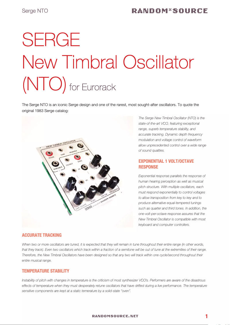 Image de la première page du manuel de l'appareil New Timbral Oscillator